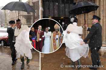 York Minster wedding: Bride Grace Sentamu arrives in wellies
