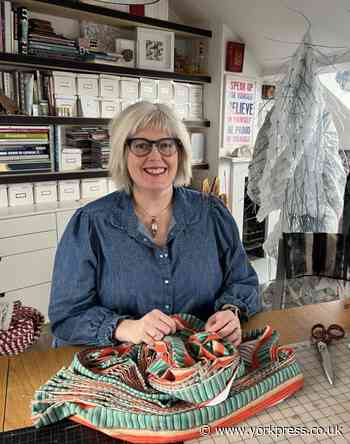 York textile artist- at Sunny Bank Mills exhibition in Leeds