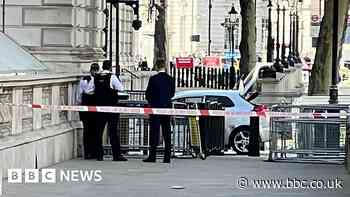 Moment car crashes into Downing Street gates