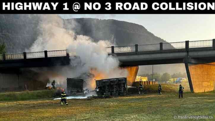 Highway 1 closed westbound in Abbotsford by truck crash