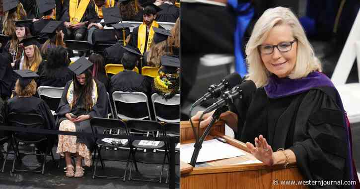 Graduates Turn Backs on Liz Cheney as She Gives Commencement Speech - One Had a Brutal Message on Cap