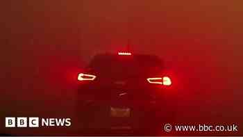 Apocalyptic Canada wildfire video captures driver's near miss