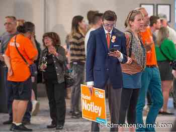 Supporters rally at NDP election headquarters in Edmonton