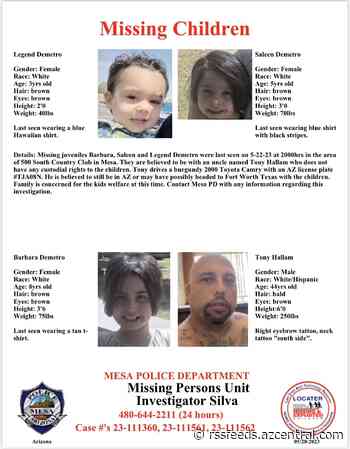 3 missing children last seen in their uncle's Toyota Camry in Mesa