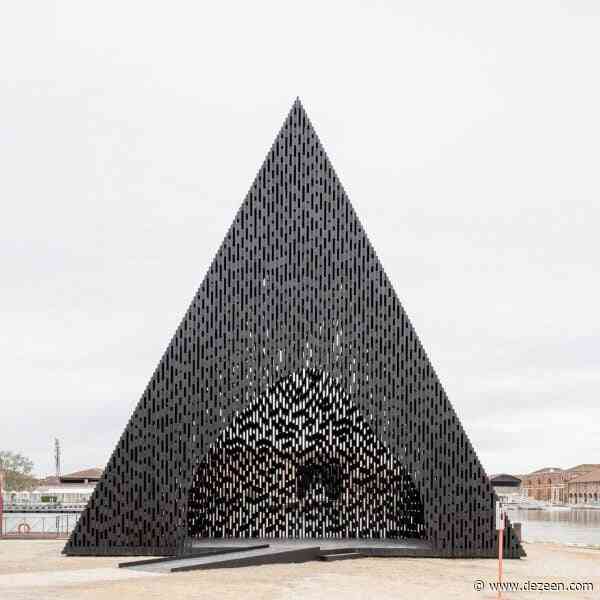 Dezeen Agenda features black timber pyramid by David Adjaye