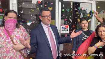 Saskatoon Catholic school administrators meet LGBTQ2S+ protestors on their doorstep