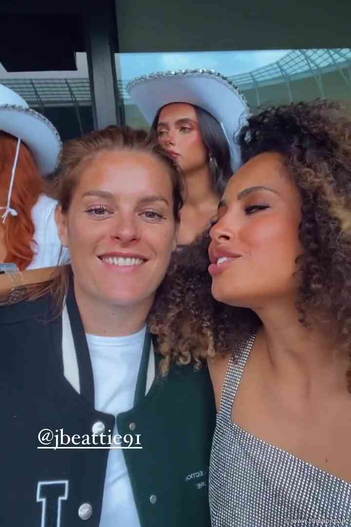 Love Island’s Amber Gill goes braless in see-through sequinned top as she snogs footballer girlfriend at Beyonce