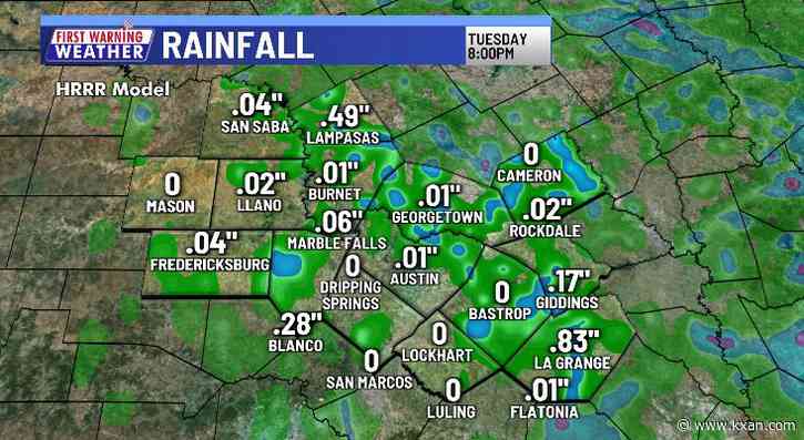 Isolated showers and thunderstorms continue overnight into Tuesday