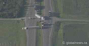 Rolled over semi-truck on Highway 2 causes delays: High River