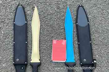 Collection of knives seized and two males detained in New Cross