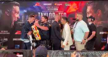 Josh Taylor held back by POLICE in Teo Lopez confrontation as rivals face off before super-lightweight title fight