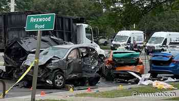 Woman dead, 8 others hurt after multi-vehicle crash involving MiWay bus in Mississauga