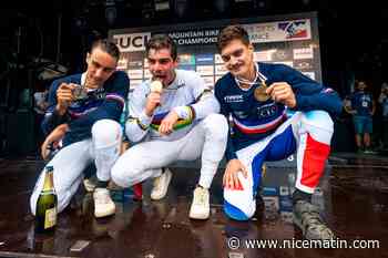 Les Cagnois Loris Vergier et Loïc Bruni sur le podium de la première Coupe du monde de descente