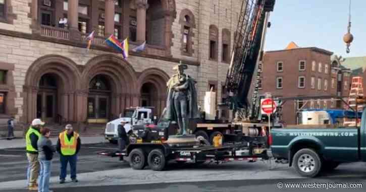 Statue of Revolutionary War Hero Quietly Removed from City Hall - Flags on Building Show Government's True Allegiance