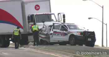 York police officer seriously injured in crash between cruiser and Canada Post truck