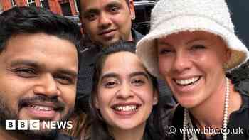Pink surprises Birmingham Indian restaurant staff before gig