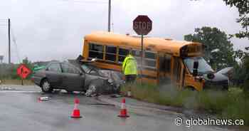 Drivers sent to hospital in Kingston after car collides with school bus