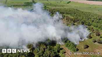 Aerial footage shows woodland wildfire near Newcastle airport
