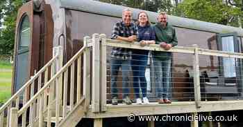 Inside the carriage on a disused Northumberland railway line that's in the next series of Robson Green's Weekend Escapes