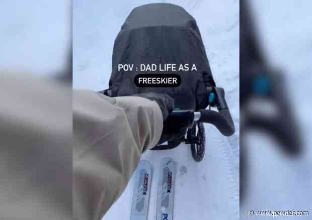 Ski Dad Of The Year Takes His Kid For A Stroll