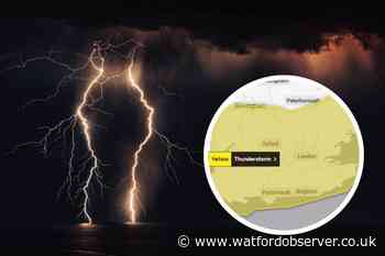 Thunderstorms and heavy rain warning in place for Watford