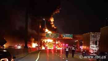At least 1 dead after massive fire and 3-vehicle collision on Highway 401 in Pickering