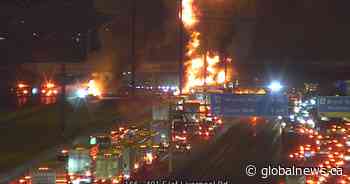 Highway 401 in Pickering closed after fiery multi-vehicle crash