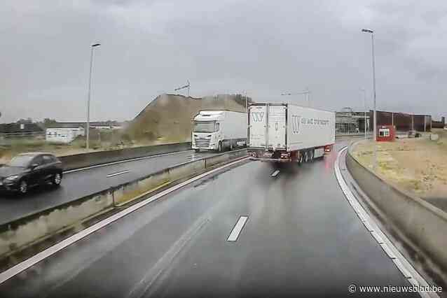 Driften voor gevorderden: vrachtwagenbestuurder begint te schuiven op E34, maar kan erger voorkomen