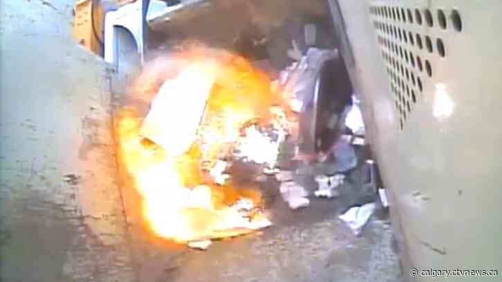 Watch: Hazardous household waste explodes inside garbage truck