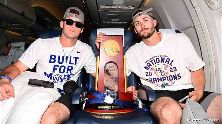 LSU baseball shares photo of trophy traveling in style