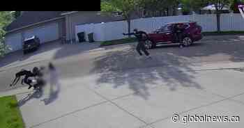 Video shows man walking with young family targeted by shooters in Edmonton