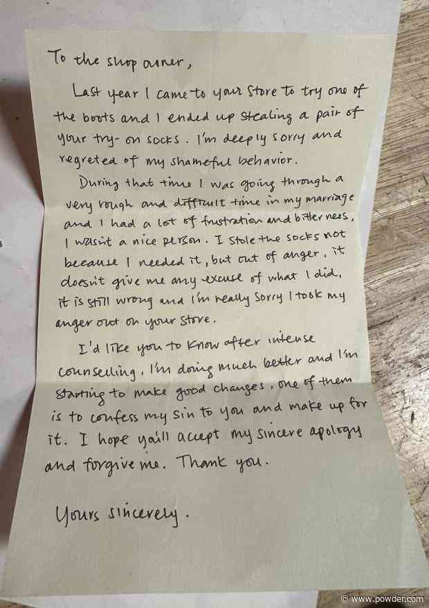 Apology Letter To Ski Shop Employee Proves There's Still Good In Humanity