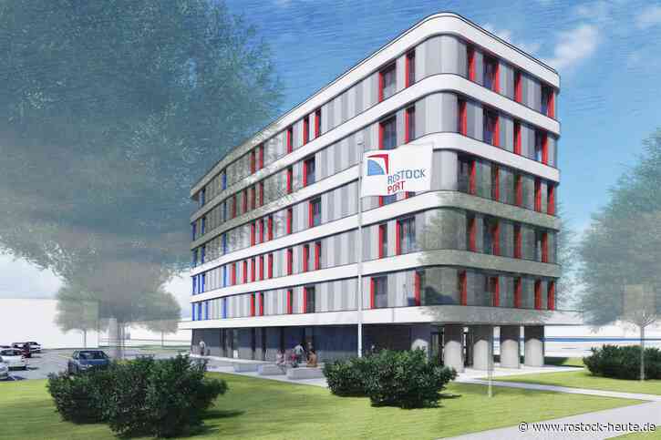 Grundsteinlegung für neues Bürogebäude an der Ost-West-Straße im Überseehafen Rostock – zusätzlich entsteht ein zweites Bürogebäude, das von der Bundespolizei genutzt werden wird.