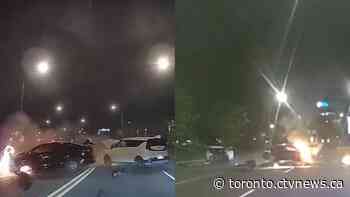 Dashcam captures 'fiery' near-deadly crash north of Toronto