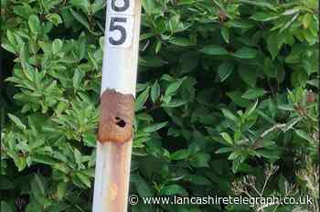 Rusty and dilapidated Blackburn signpost sparks hazard fear