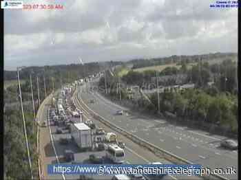 M6 closed as milk tanker crashes through central reservation