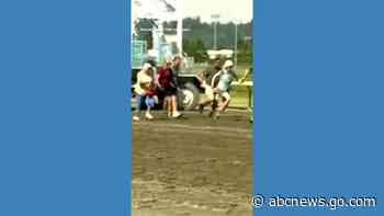 WATCH:  Grandparents sprint on horse racetrack