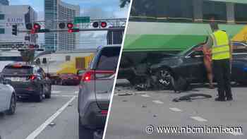 Car collides with Brightline train near Midtown in wild crash caught on tape