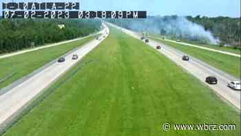 Grass fire along I-10 in Sorrento causing heavy smoke in the road, drivers asked to use caution
