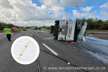 All lanes running on M6 near Preston after milk tanker crash