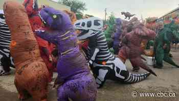 More than 1,000 people in T-Rex costumes tried to break a world record in a Sask. town. You read that right