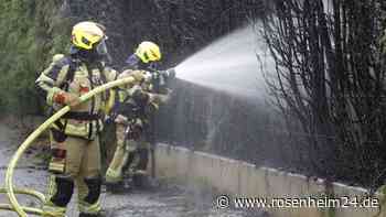 Hecke neben Gebäude fängt Feuer: Zwei Personen verletzt