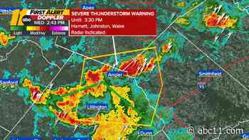 Severe thunderstorm warning in effect for Wake, Harnett, Johnston counties