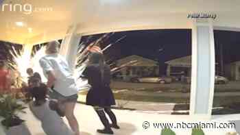 Video captures moment large lit firework is thrown at Florida home, bursts with family on porch