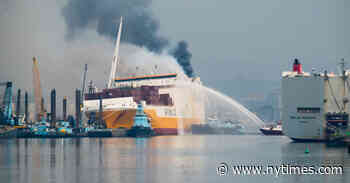 Coast Guard Works to Keep Burning Ship From Capsizing at New Jersey Port