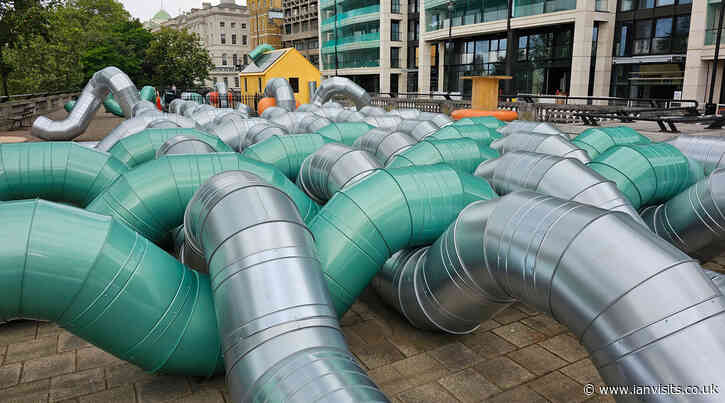 Giant tubes have appeared on top of Temple tube station