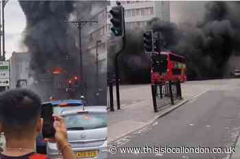 Fire rips through the top of an Iceland Store in Forest Gate