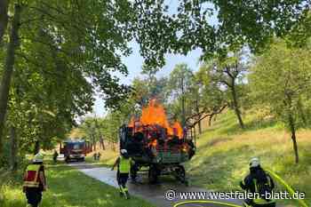 Borgentreich: Strohanhänger fängt am Heidemühlenweg Feuer