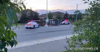 4 males taken to hospital after vehicle flips over in Brampton