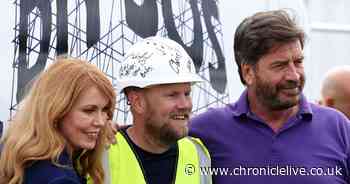 BBC's Nick Knowles seen on site in Wallsend with Strictly stars ahead of DIY SOS Big Build reveal